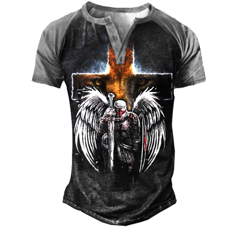 

T-shirt Tattica Henley Da Uomo Templar Jesus Cross