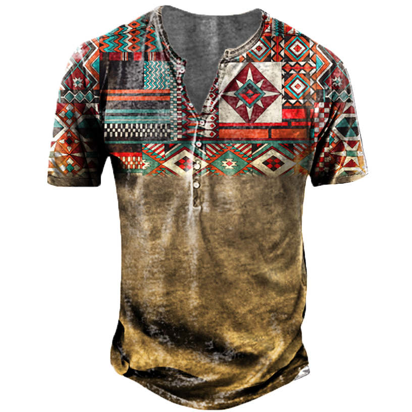Men's Outdoor Aztec Print Chic Henley T-shirt