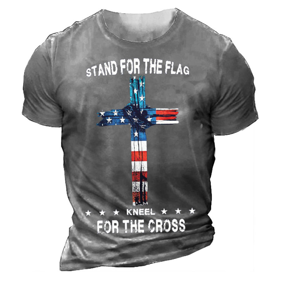 Stand For The Flag Kneel For The Cross Casual Cotton T-Shirt