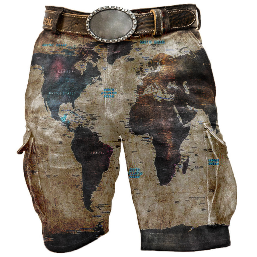 

Men's Outdoor Vintage World Map Print Shorts