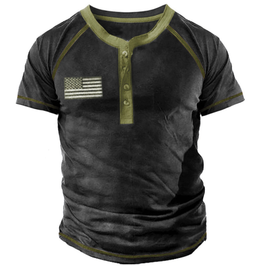 

Men's Outdoor Henley Collar Tactical Cotton T-shirt