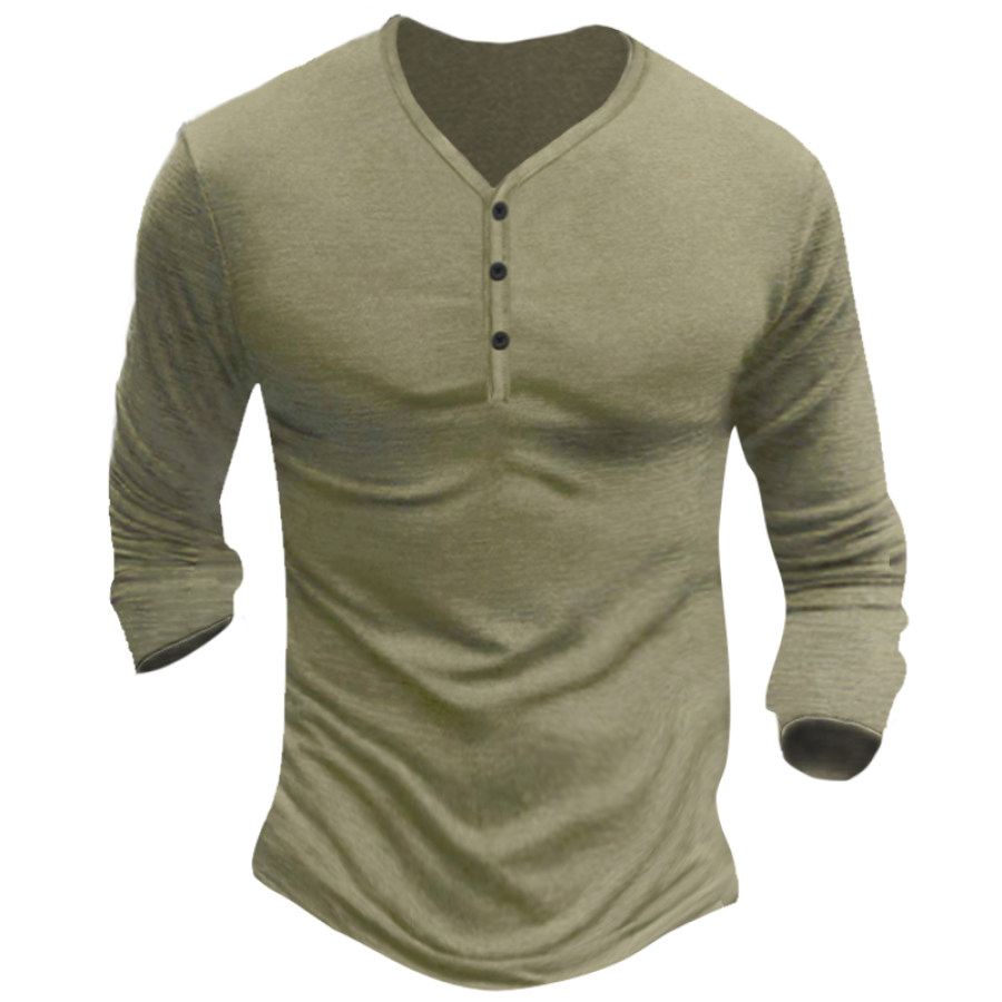 

Men's Casual Comfortable Cotton Long Sleeve Henley T-Shirt