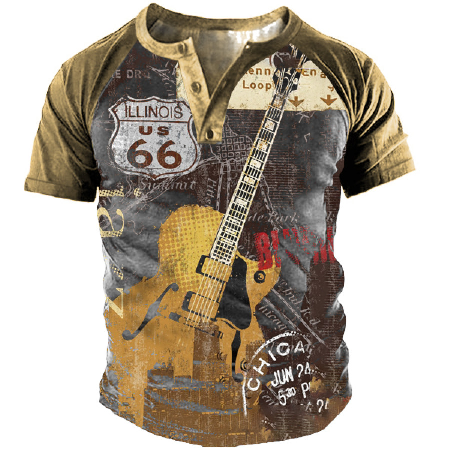 

Men's Outdoor Vintage Route 66 Print Henley T-Shirt