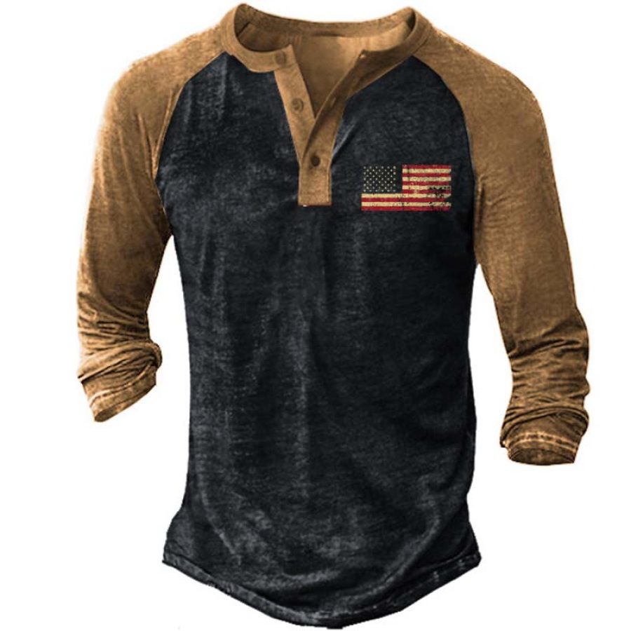 

Men's Outdoor Vintage Print Henley Shirt