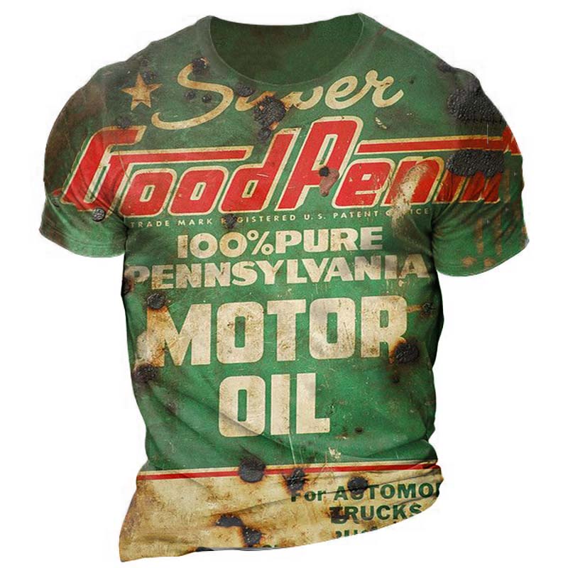 Men's Outdoor Tactical Motorcycle Chic Gasoline Print T-shirt