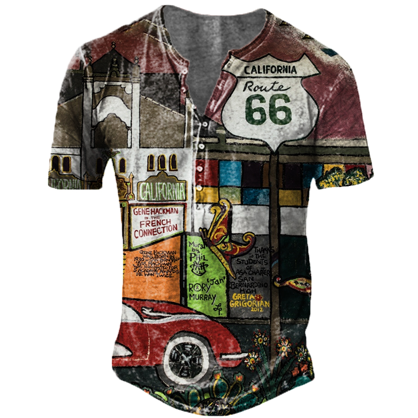 Men's Outdoor Vintage California Chic Route 66 Henry T-shirt