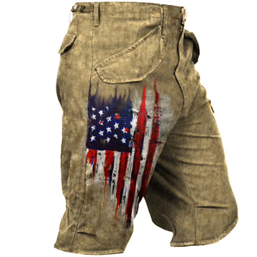 

Men's Outdoor Vintage American Flag Print Shorts