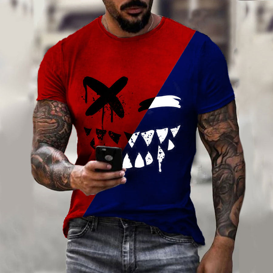 

Fashion Men's Color Matching Smiley Face T-shirt