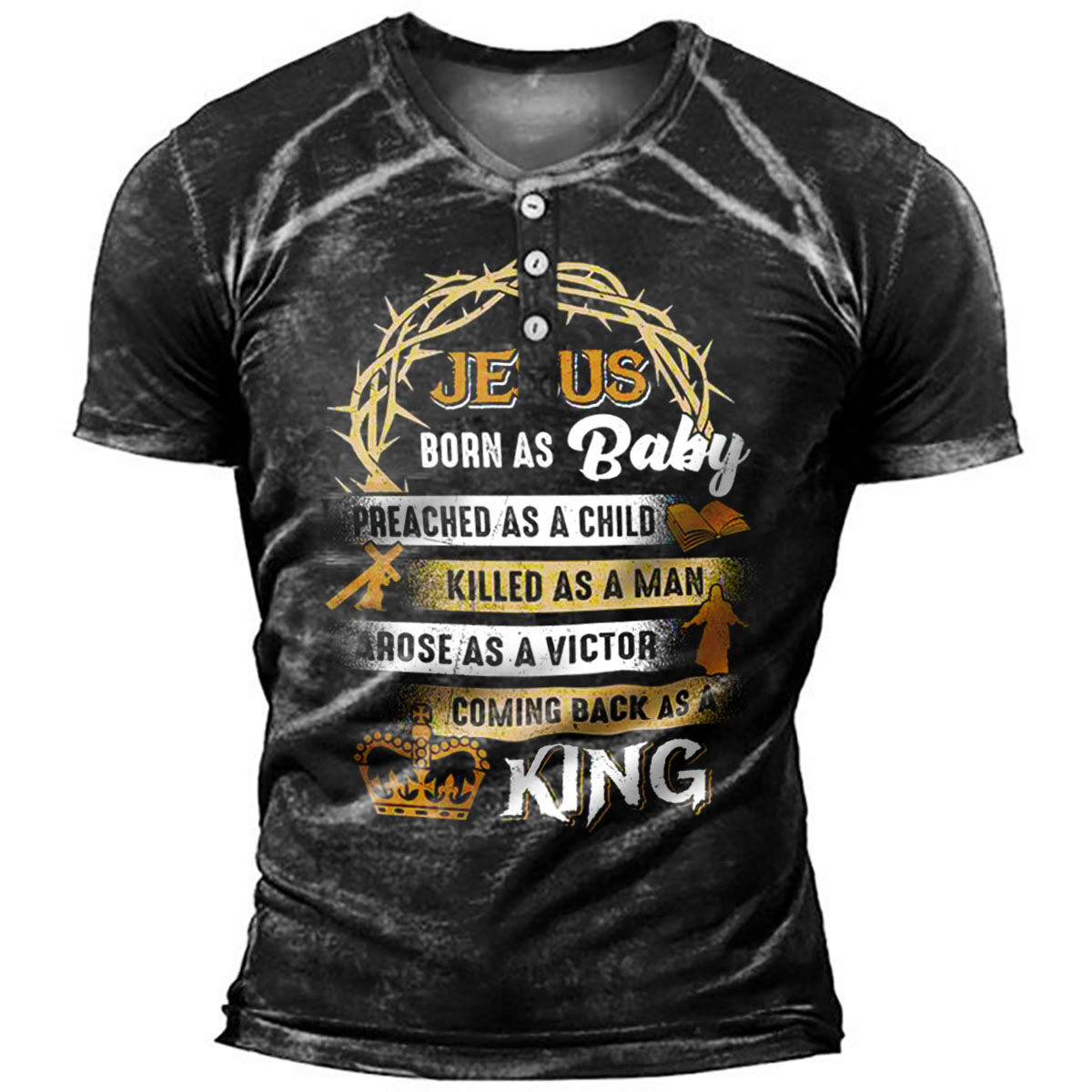 Men's Outdoor Jesus Comes Chic Back As A King Henley T-shirt