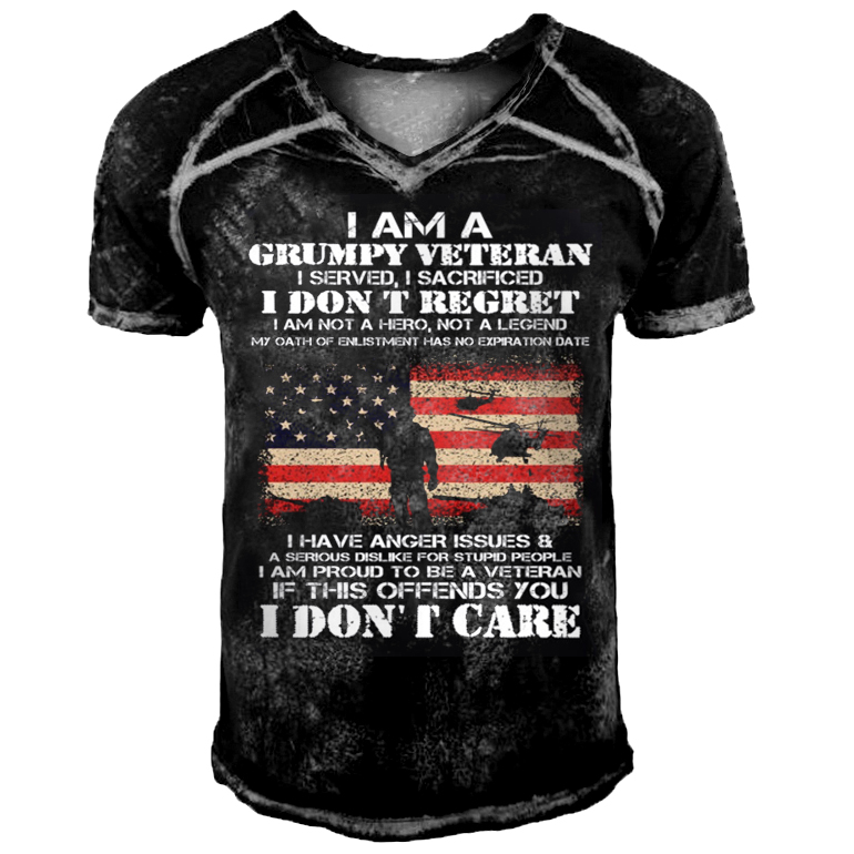 I Am A Grumpy Chic Veteran I Don't Care Men's Outdoor Print V-neck T-shirt