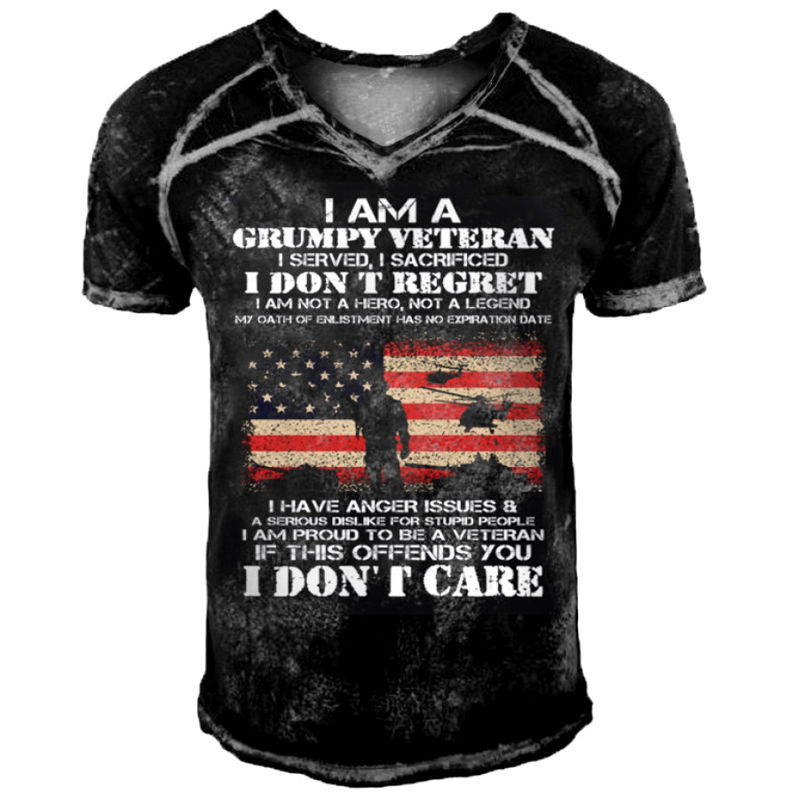 I Am A Grumpy Veteran I Don't Care Men's Outdoor Print V-Neck T-Shirt