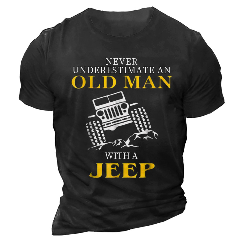 Awesome Never Underestimate An Chic Old Man With A Jeep Men's Cotton T-shirt
