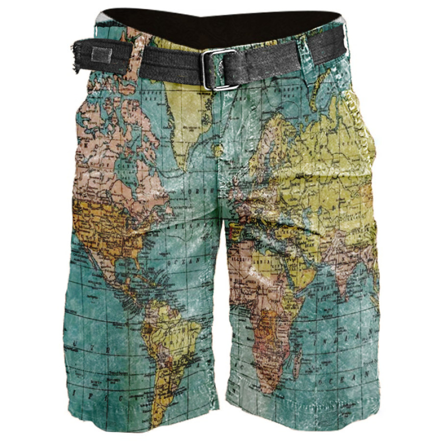 

Men's Outdoor World Map Print Cargo Shorts