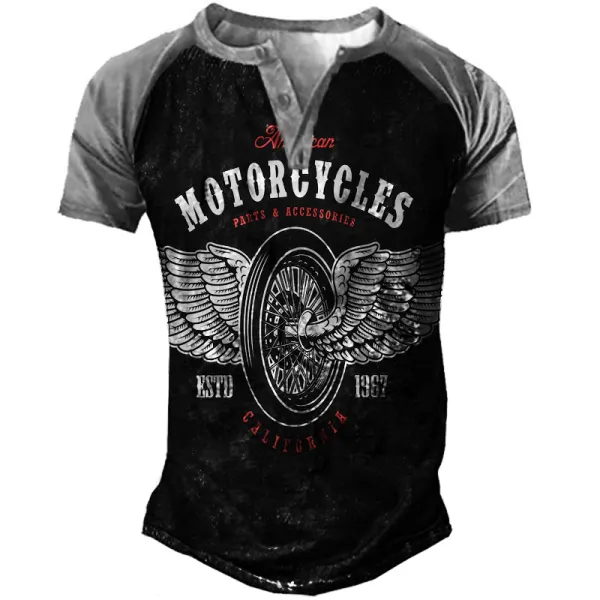 Men's Outdoor Motorcycle Print Henley Shirt - Sanhive.com 