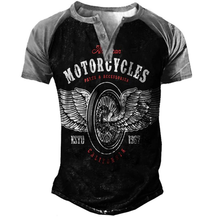 

Men's Outdoor Motorcycle Print Henley Shirt