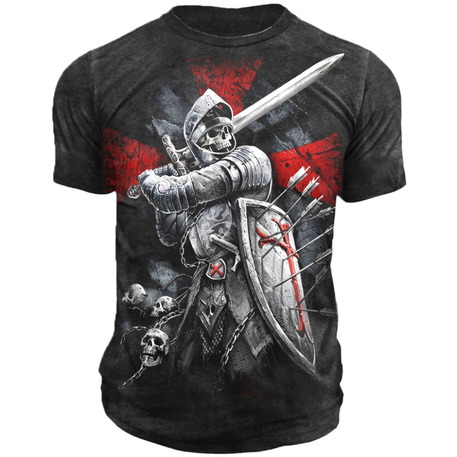 

Men's Outdoor Vintage Cross Warrior Print T-Shirt