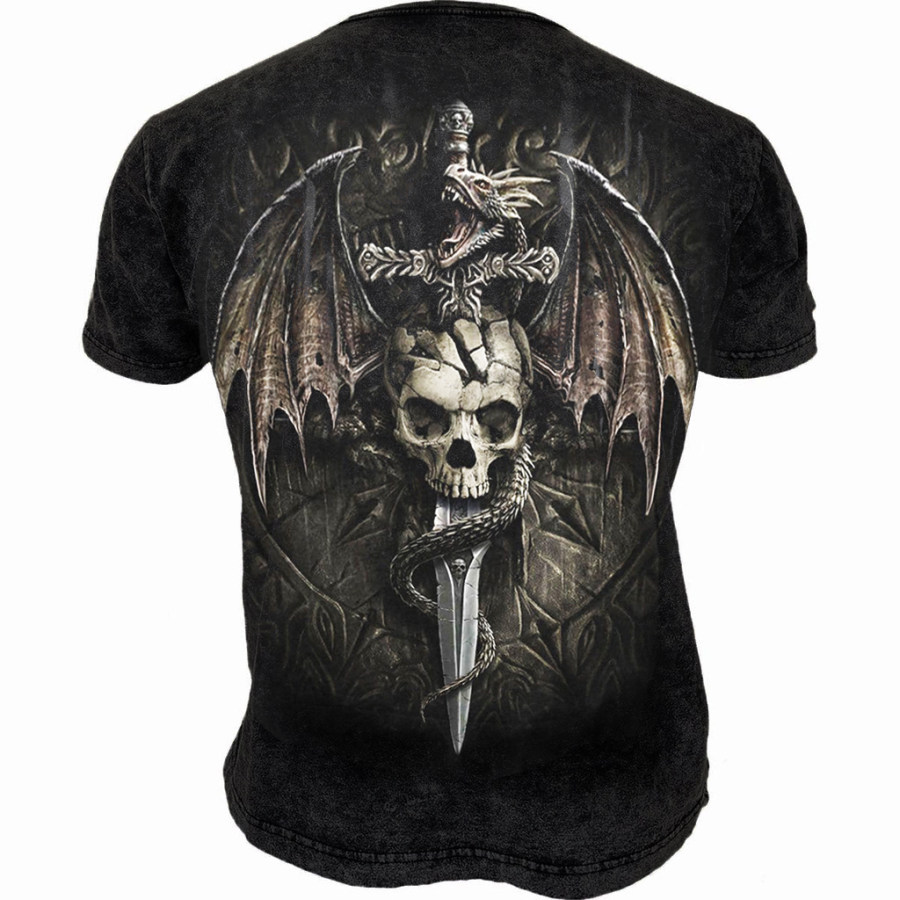 

Men's Vintage Dark Skull Print T-Shirt