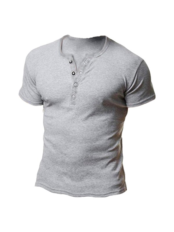 Men's Metal Button V-Neck Short Sleeve T-Shirt