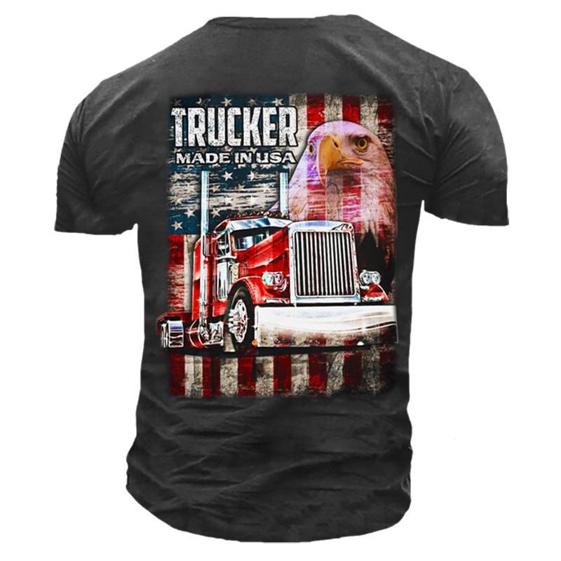 Eagle Trucker Made In Chic Usa American Flag Truck Men's Cotton T-shirt