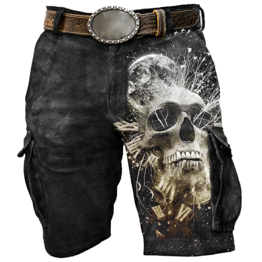 

Men's Vintage Casual Skull Print Cargo Shorts