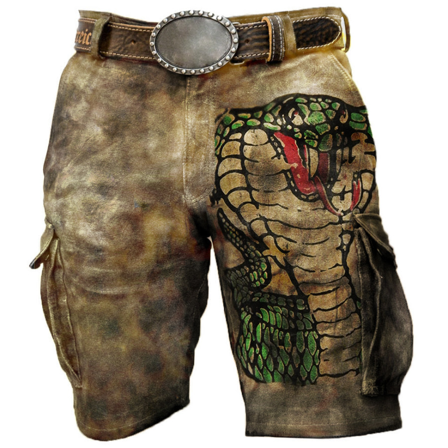 

Men's Fashion Vintage Snake Print Distressed Shorts