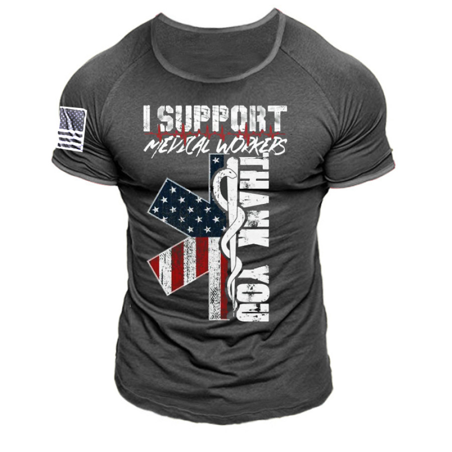 

I Support Medical Workers Men's Flag Print T-Shirt