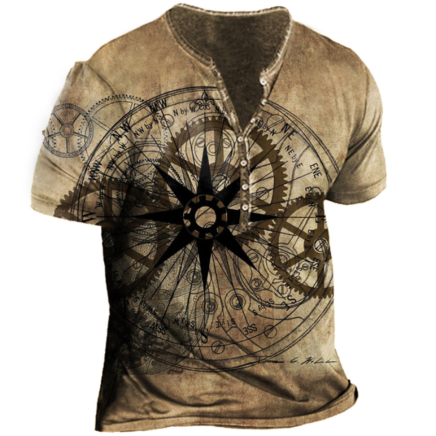 

Camiseta Masculina Vintage Henley Manga Curta Steampunk Dream Series AutoWheel