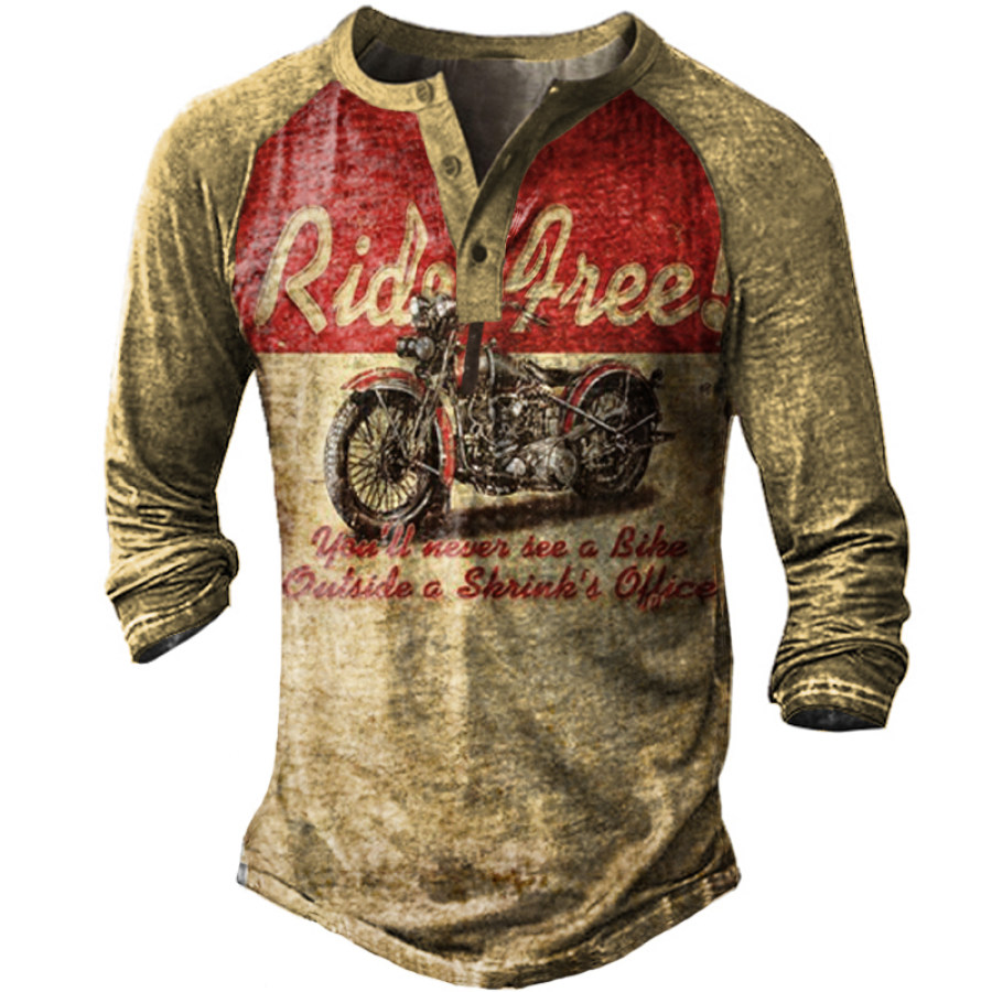 

Men's Vintage Motorcycle Long Sleeve Henley Collar T-Shirt