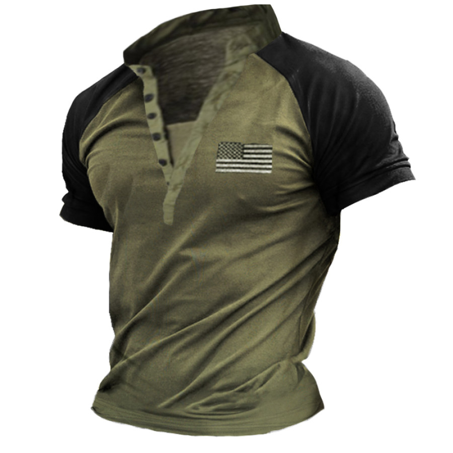 Men's Outdoor Tactical Patchwork Henley Shirt