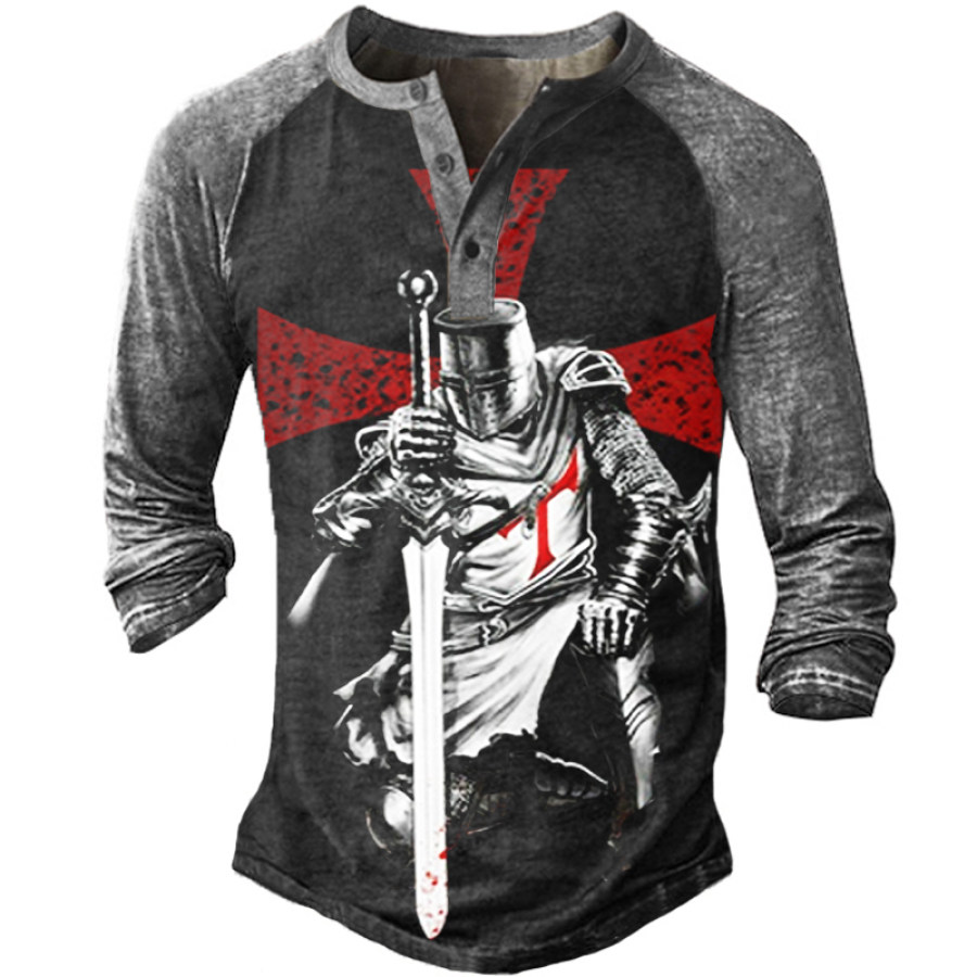 

Men's Outdoor Vintage Patchwork Cross Templar Henry T-Shirt