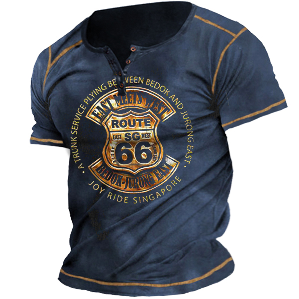 Retro Route 66 Men's Chic Outdoor Henley Collar Tactical Short Sleeve T-shirt