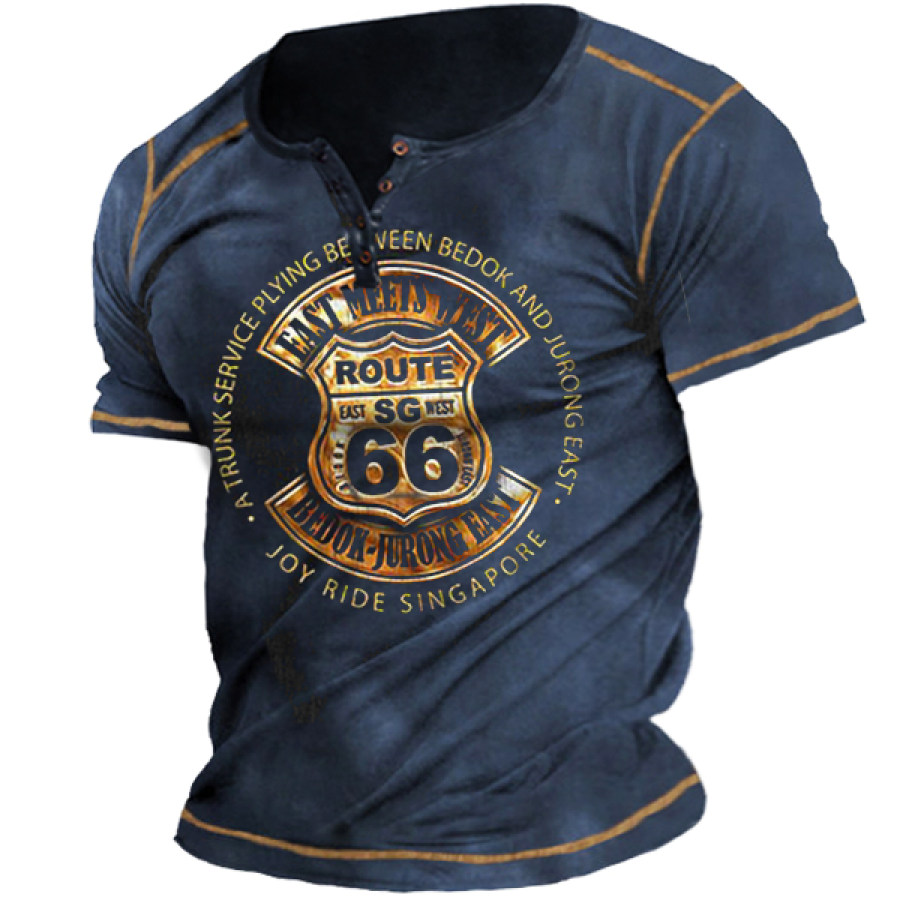 

T-shirt Tattica A Maniche Corte Da Uomo Retrò Route 66 Con Colletto Henley Per Esterni