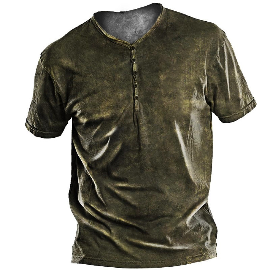 

Men's Casual Vintage Classic Henry Short Sleeve T-Shirt