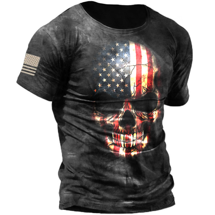 

Men's Outdoor American Flag Skull Print Tactical T-Shirt