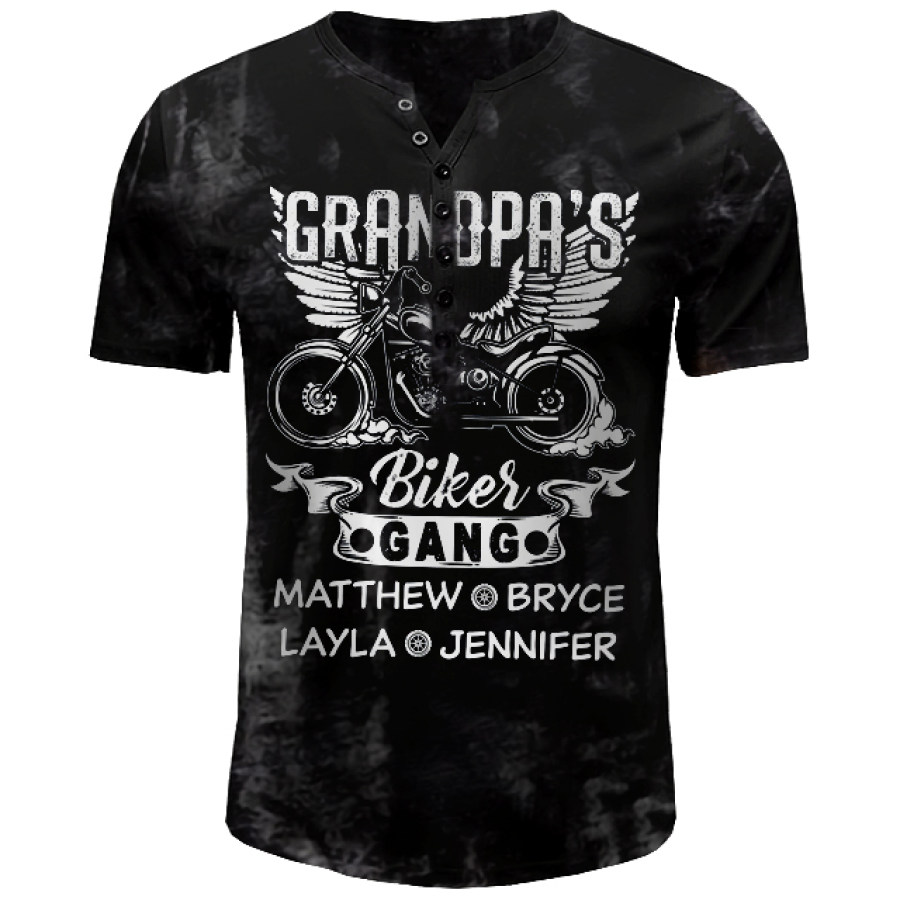 

Men's Grandpas Biker Gang Print Outdoor Casual Henley T-Shirt