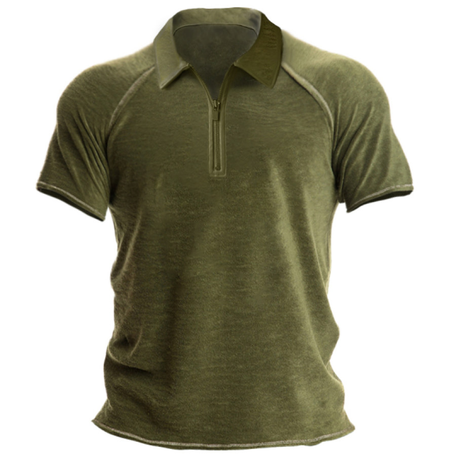 

Men's Outdoor Solid Zip Polo Neck T-Shirt