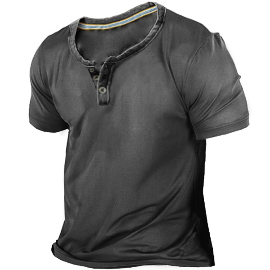 

Men's Vintage Solid Short Sleeve Merge Henley