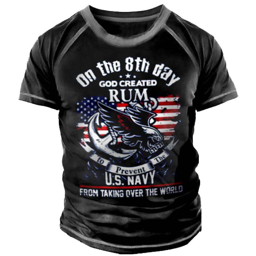 

Men's On The 8th Day God Created Rum Print Outdoor Casual T-shirt