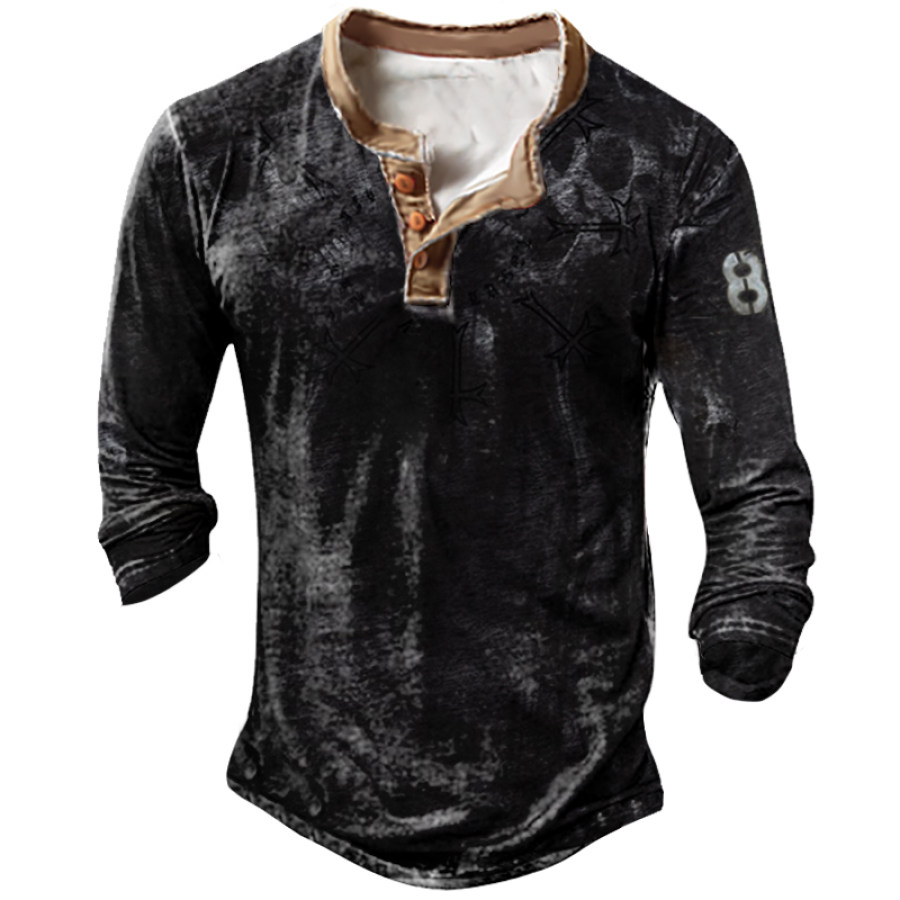 

Mens Outdoor Long-sleeved Skull Print Quick-drying Henry T-Shirt