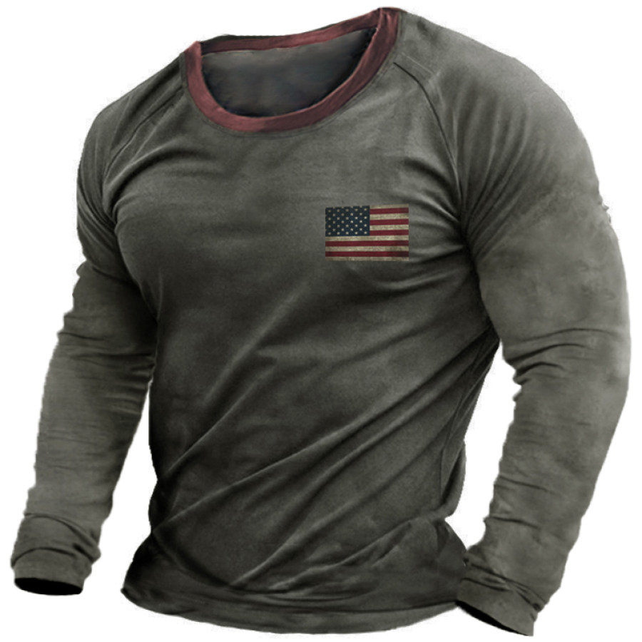 

Men's Vintage American Flag Print Long Sleeve T-Shirt