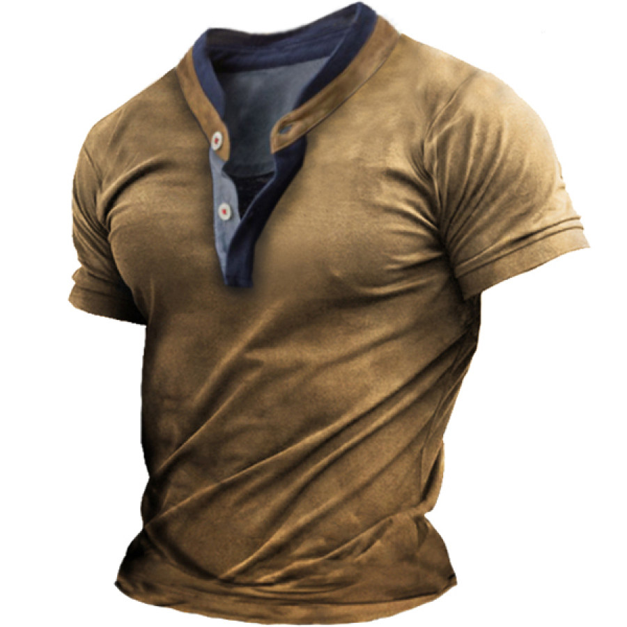 

Men's Outdoor Colorblock Henley Collar T-Shirt