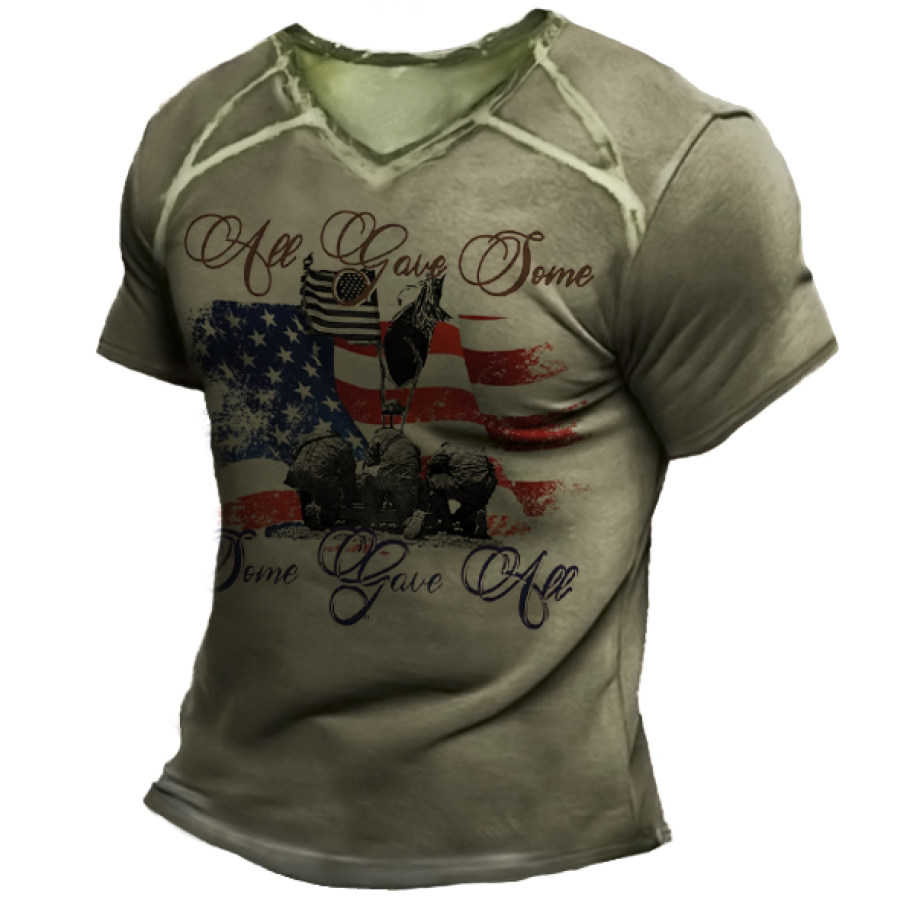 

Men's American Flag Print Outdoor Casual V-Neck T-Shirt