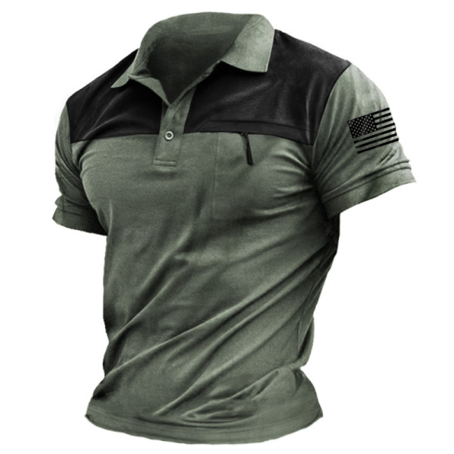 

Men's Outdoor Tactical Patchwork Zip Pocket Polo T-Shirt