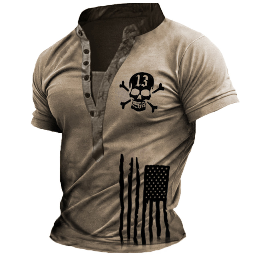 

Men's Outdoor American Flag Lucky13 Print Henry T-Shirt