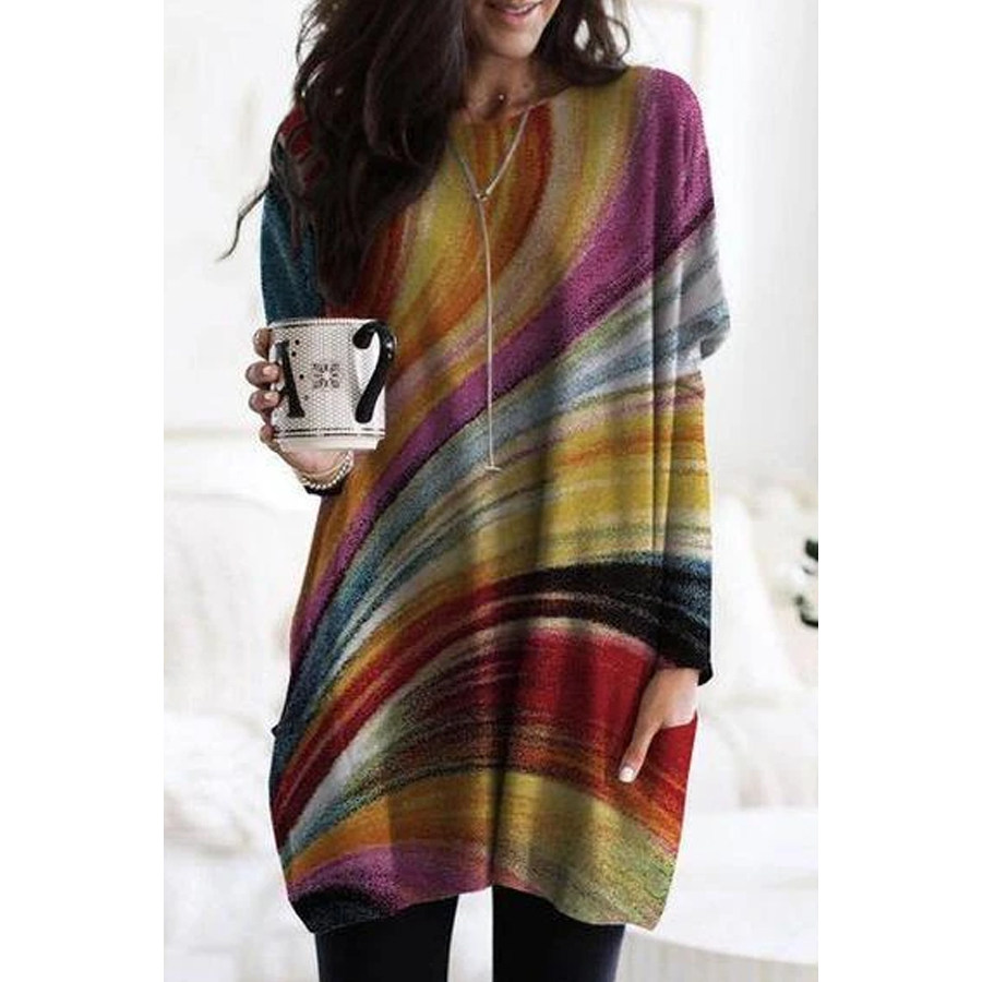 

Loose Casual Rainbow Print Long-sleeved T-shirt Top