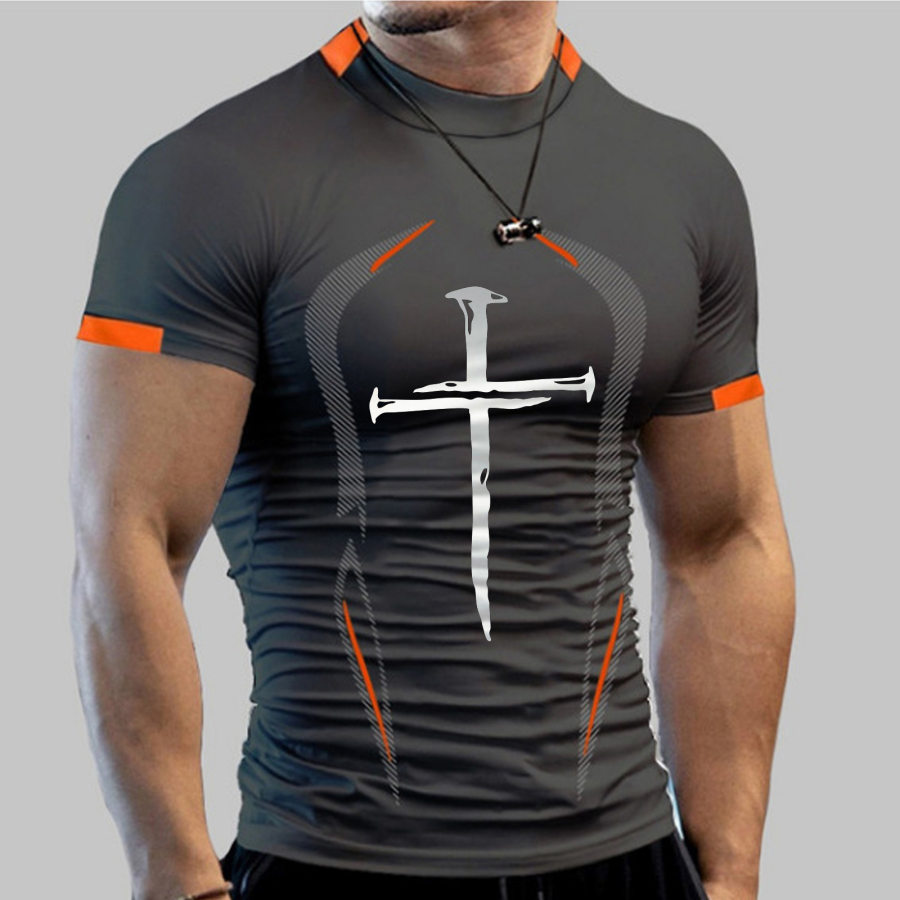 

Men's Vintage Cross Print Sports Breathable Short Sleeve T-Shirt