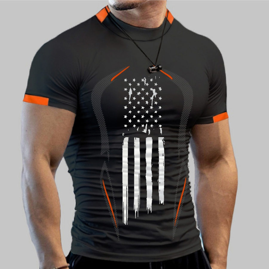 

Men's Fashion American Flag Print Sports Breathable Short Sleeve T-Shirt