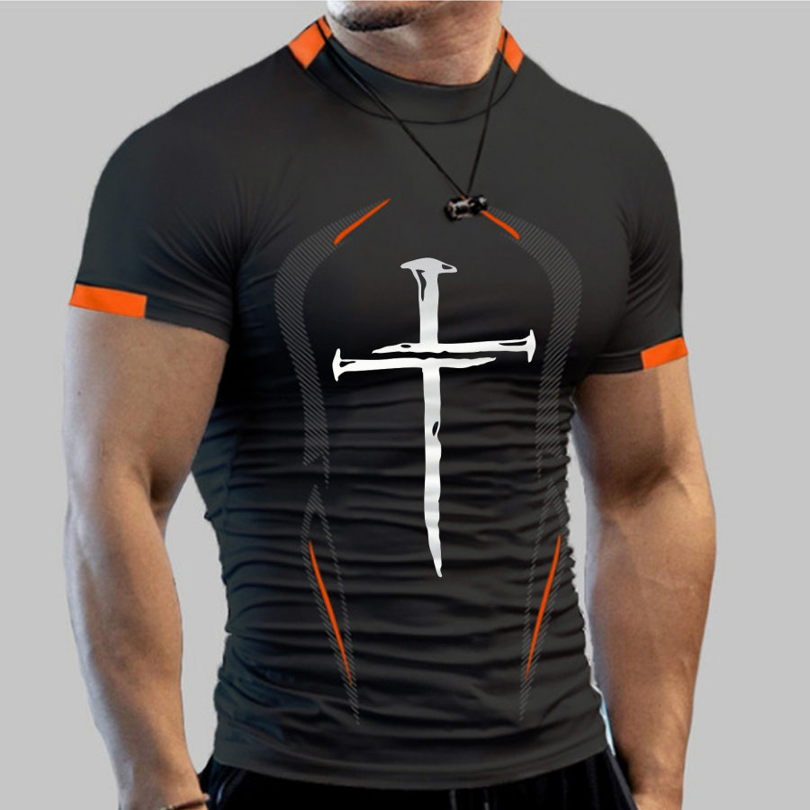 

Men's Vintage Cross Print Sports Breathable Short Sleeve T-Shirt