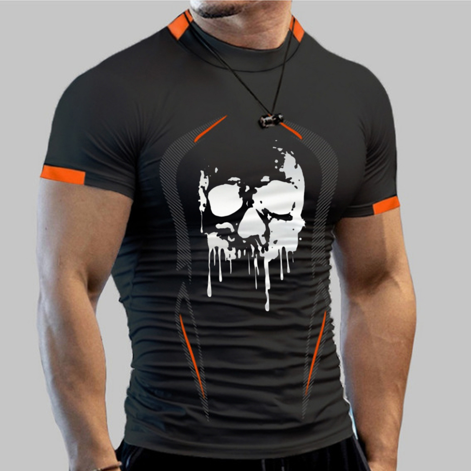 Men's Outdoor Skull Print Chic Sports Breathable Short Sleeve T-shirt