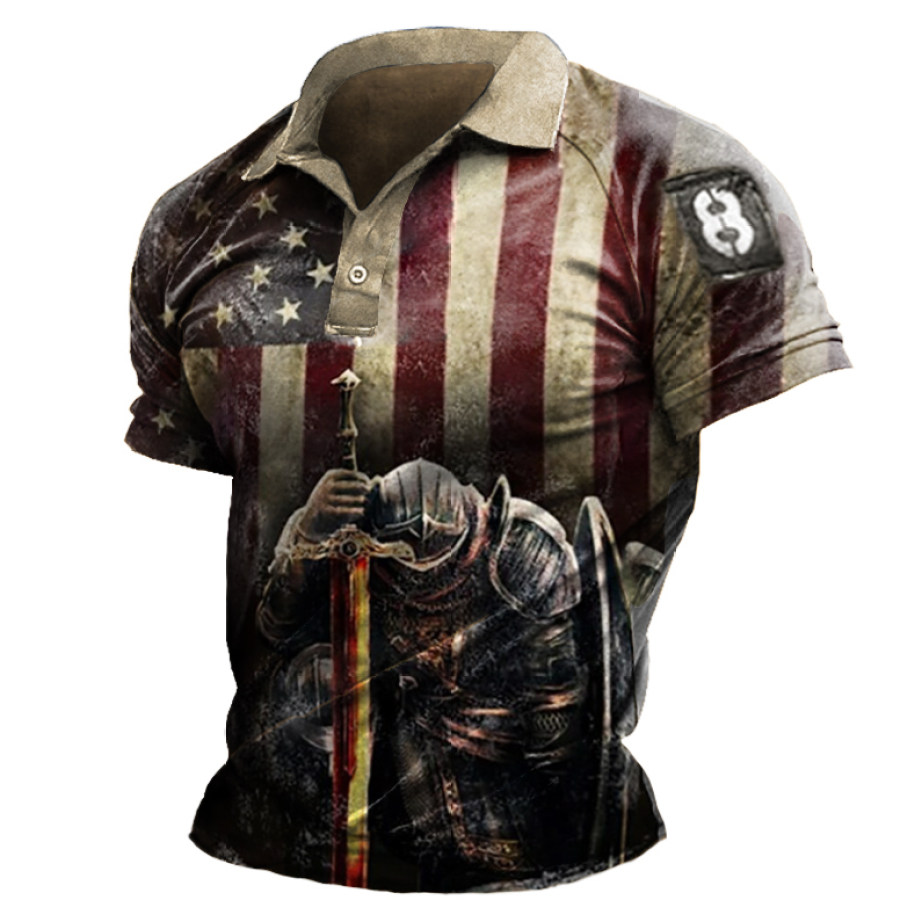 

Mens Vintage American Flag Jesus Print Polo